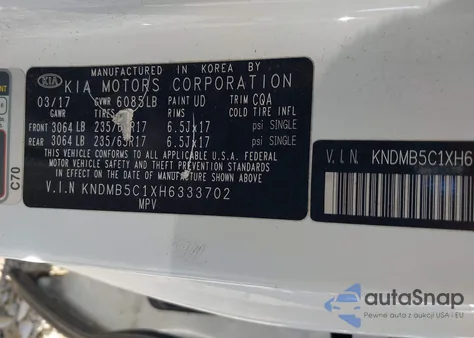 2017 Kia Sedona Lx from USA, damaged, VIN KNDMB5C1XH6333702